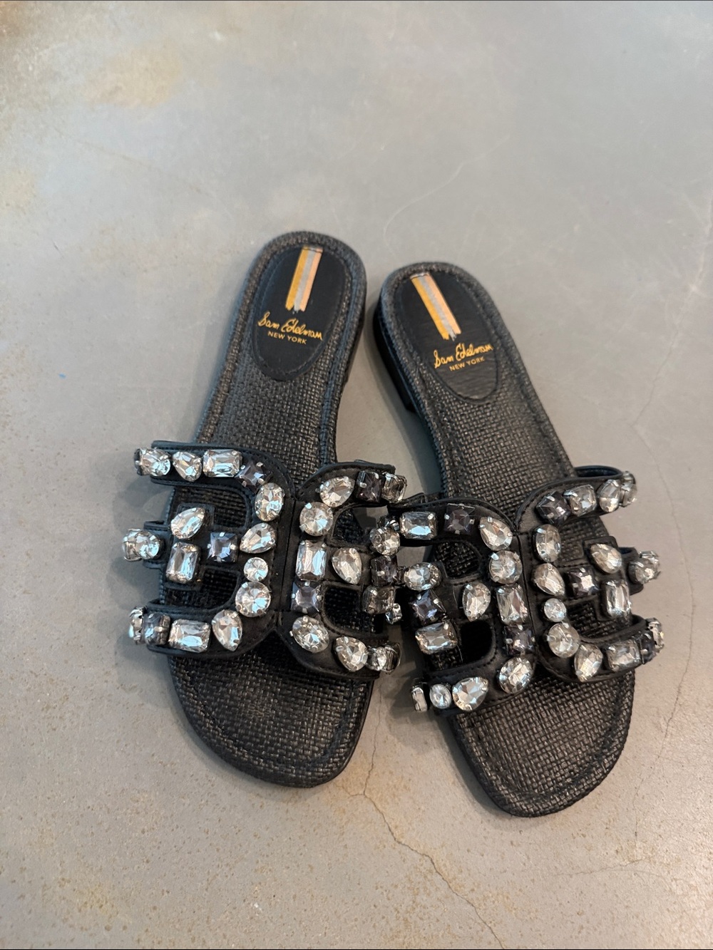 Sam Edelman Black Jeweled Slide Mules